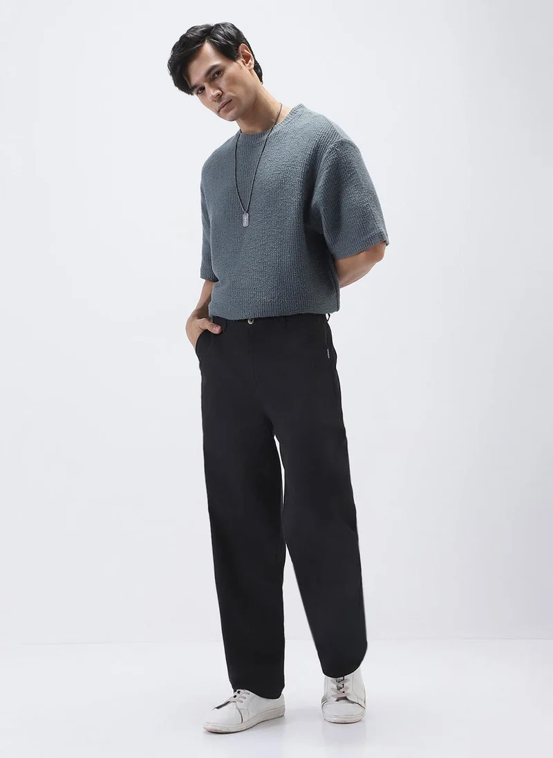 Urbano Fashion  Urbano Fashion Men's Black Loose Baggy Fit Solid Chino Trousers Non-Stretchable for Men | Best Price UAE